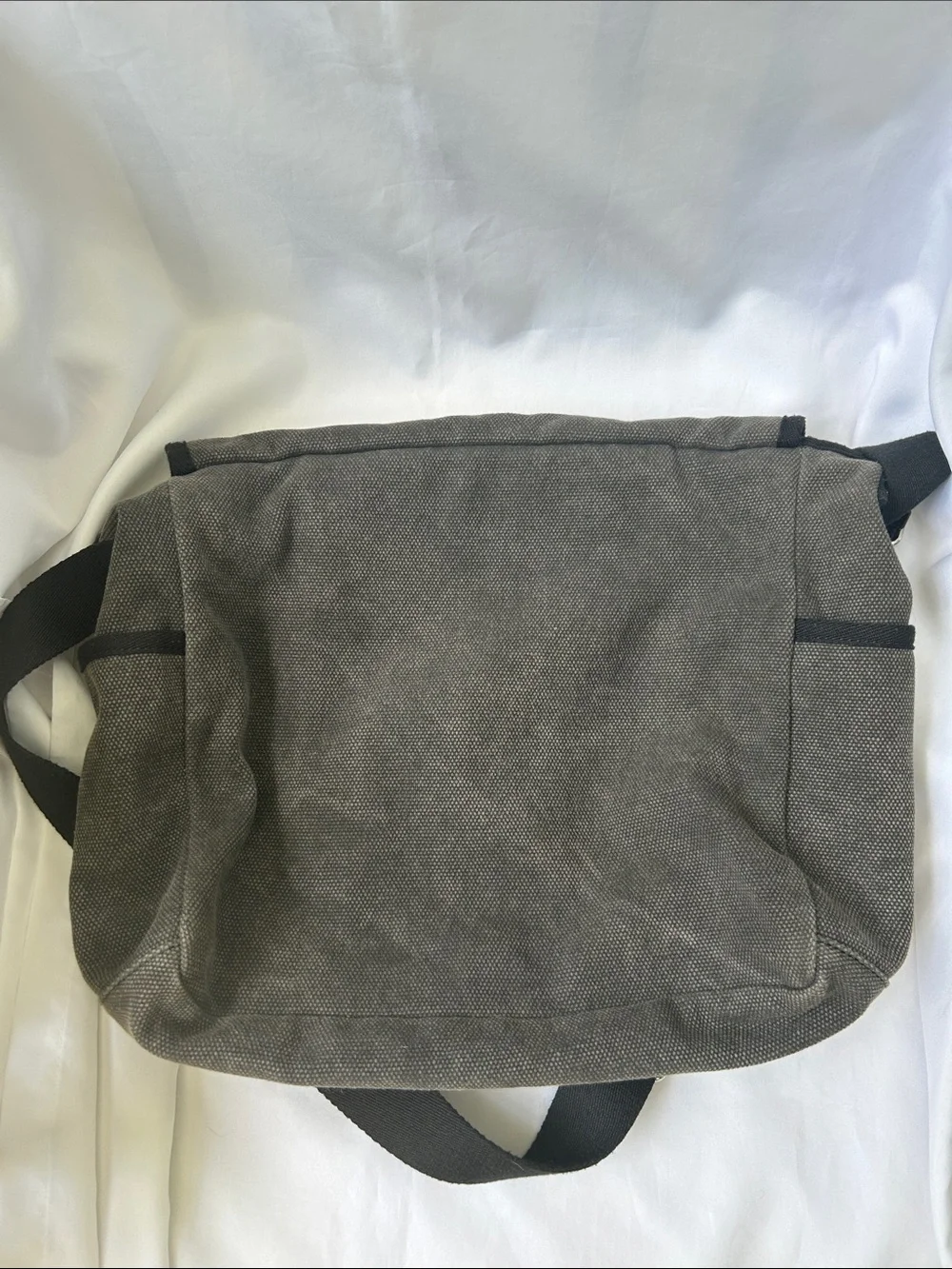 Levenger Gray Canvas Messenger Bag with Dark Trim and Leather Accents